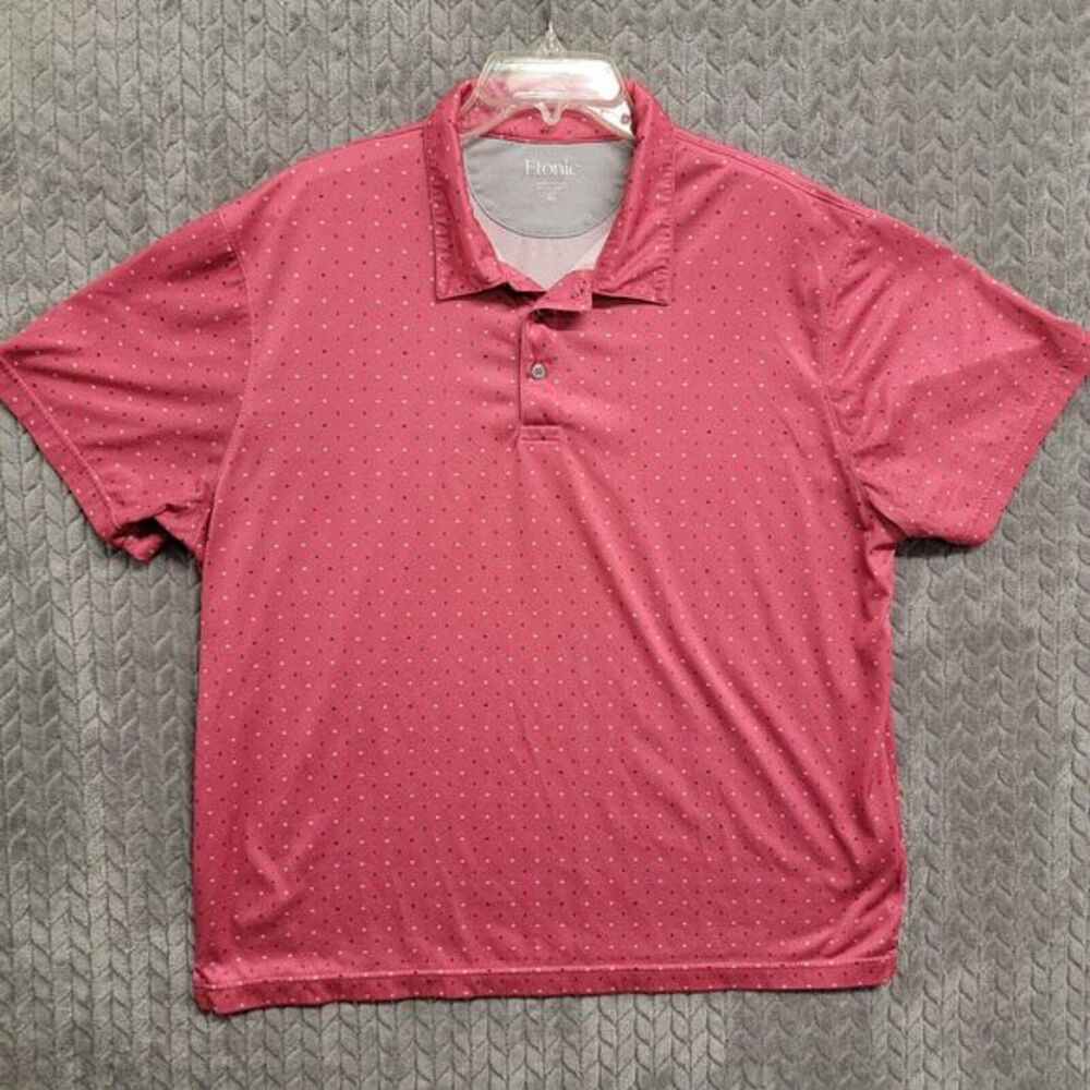 Etonic Polo Shirt Mens Size XL Golf Short Sleeve Commas All over Print AOP Pink